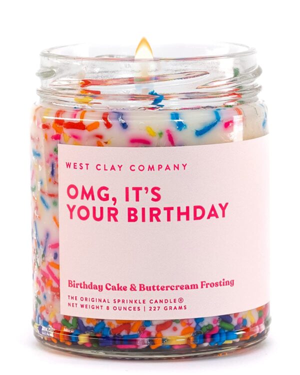 OMG, It’s Your Birthday Sprinkle Candle | West Clay Company | Happy Birthday Vanilla Cake Sprinkles Scented Soy Nontoxic Candles for Gift